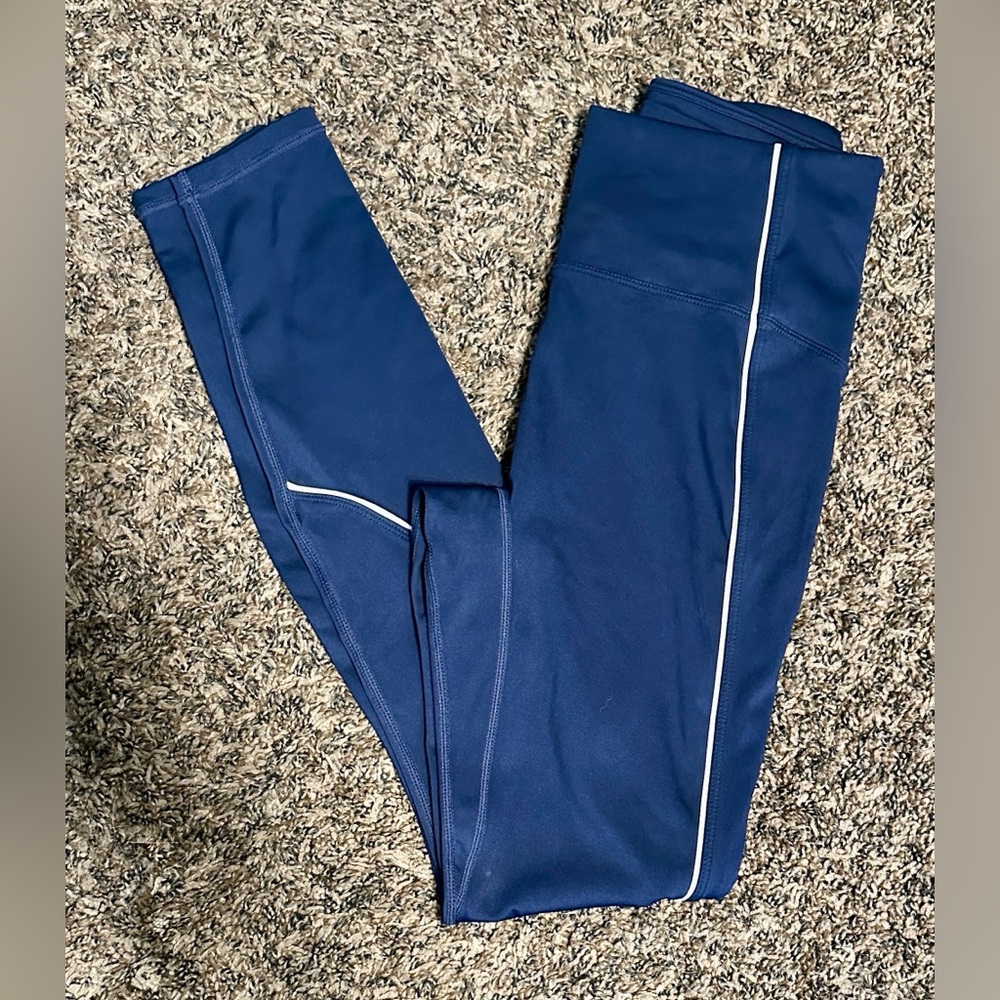 Fabletics Deep Blue Leggings with White Accents - Picture 6 of 10